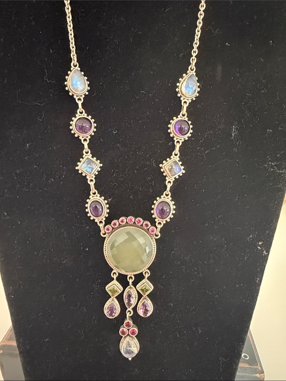 Vintage Nicky Butler India 925 Sterling Silver Multi-Gemstone Pendant Necklace